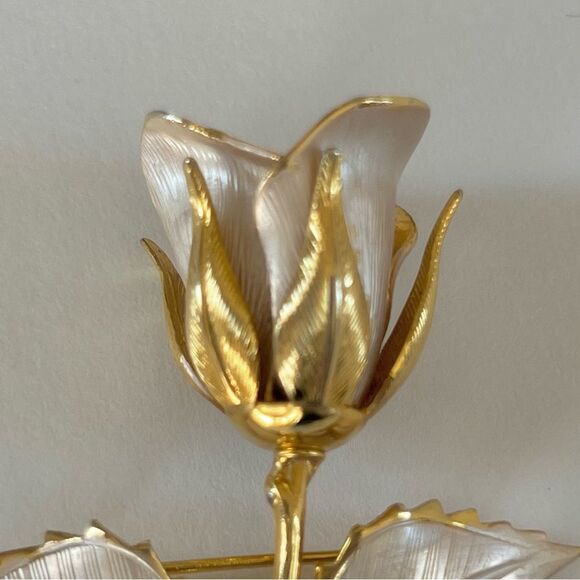 Vintage Two Tone Silver Gold Tone Rose Brooch - Picture 9 of 12